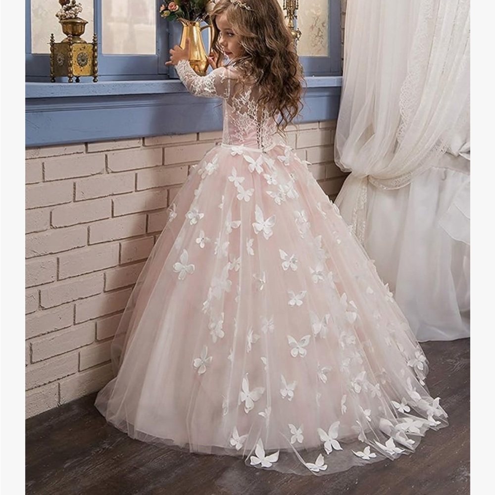 Elegant Pink Butterfly Kids Dress Girls 12